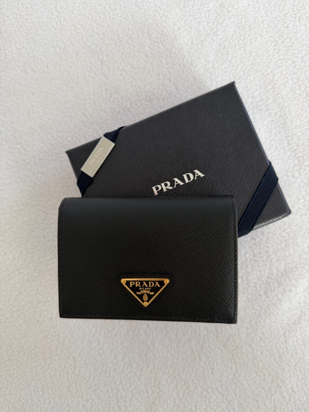 Prada Black Saffiano Leather small wallet with Gold Triangle Plaque - Picture 7 of 9